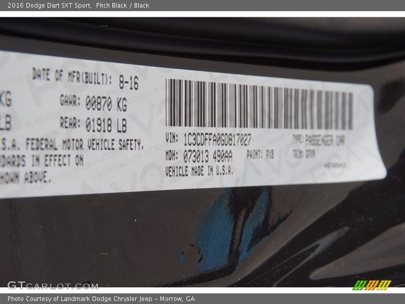 Pitch Black / Black 2016 Dodge Dart SXT Sport