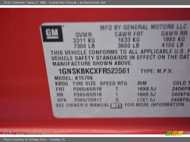 Crystal Red Tintcoat / Jet Black/Dark Ash 2015 Chevrolet Tahoe LT 4WD