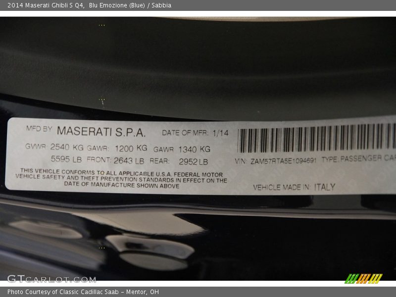 Blu Emozione (Blue) / Sabbia 2014 Maserati Ghibli S Q4