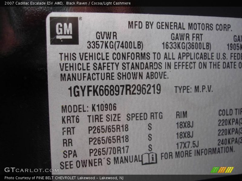 Black Raven / Cocoa/Light Cashmere 2007 Cadillac Escalade ESV AWD