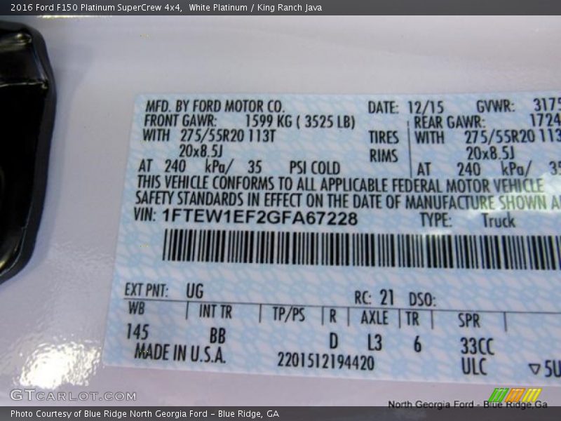 White Platinum / King Ranch Java 2016 Ford F150 Platinum SuperCrew 4x4