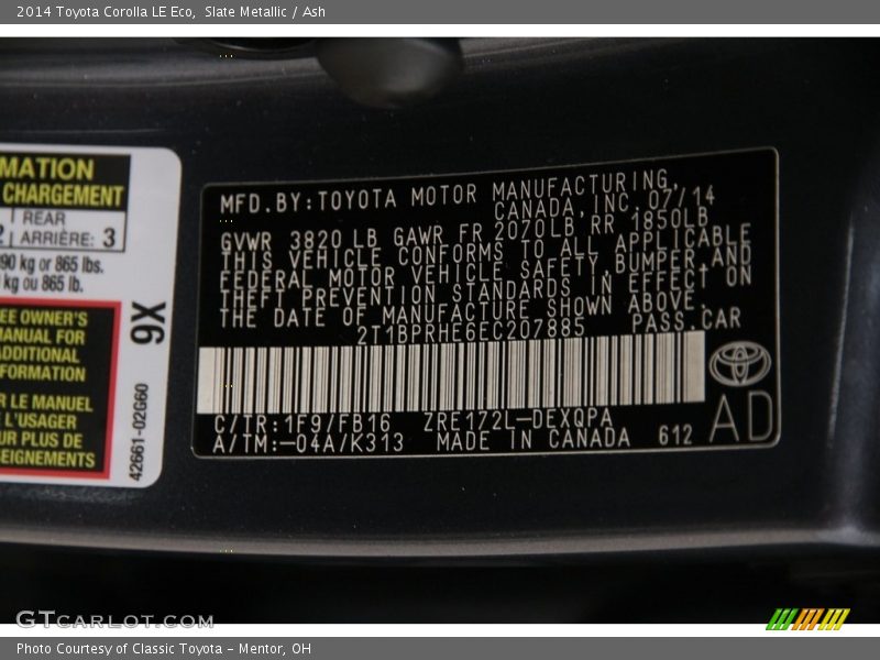 Slate Metallic / Ash 2014 Toyota Corolla LE Eco