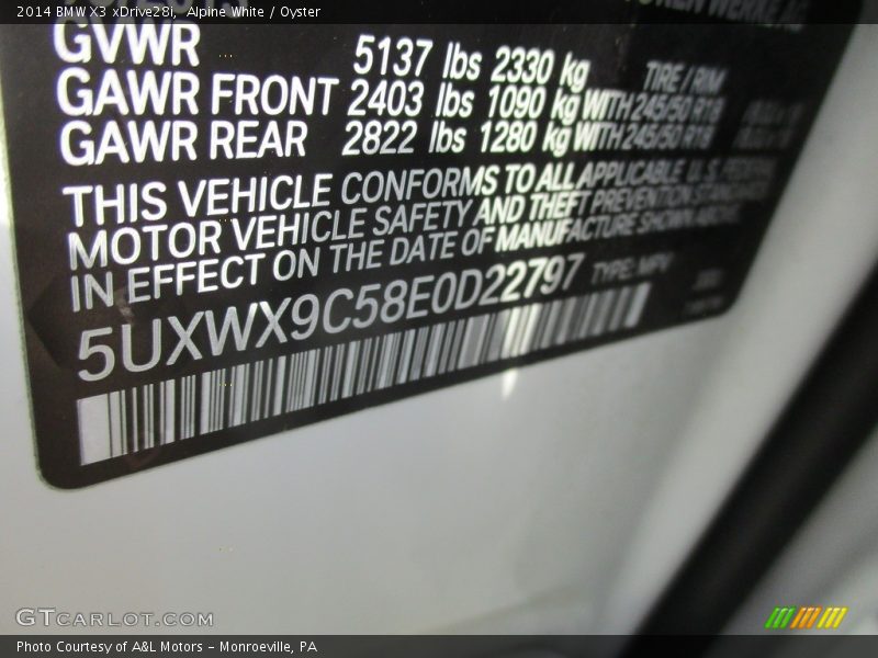 Alpine White / Oyster 2014 BMW X3 xDrive28i