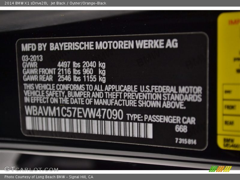 Jet Black / Oyster/Orange-Black 2014 BMW X1 sDrive28i