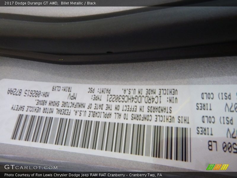 Billet Metallic / Black 2017 Dodge Durango GT AWD