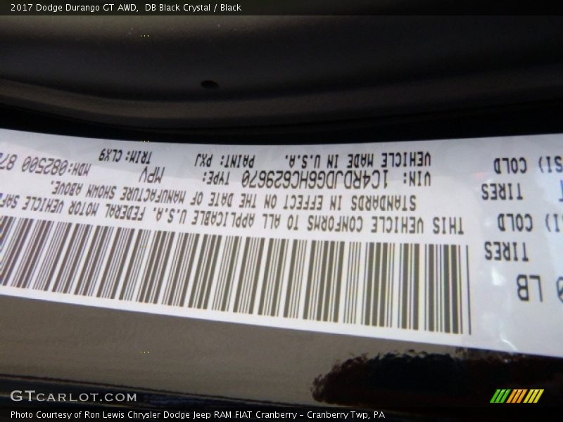 DB Black Crystal / Black 2017 Dodge Durango GT AWD