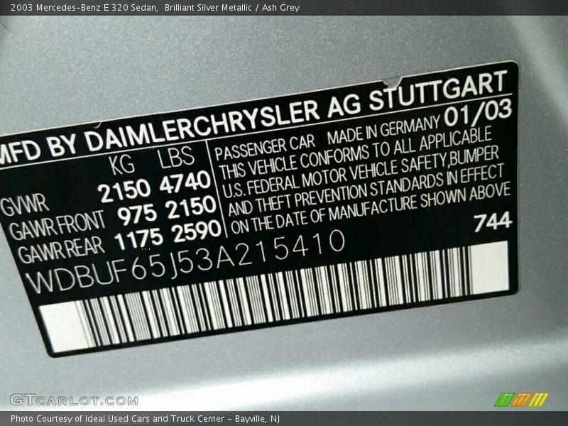 Brilliant Silver Metallic / Ash Grey 2003 Mercedes-Benz E 320 Sedan