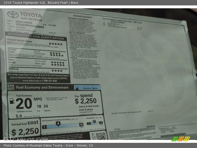 Blizzard Pearl / Black 2016 Toyota Highlander XLE