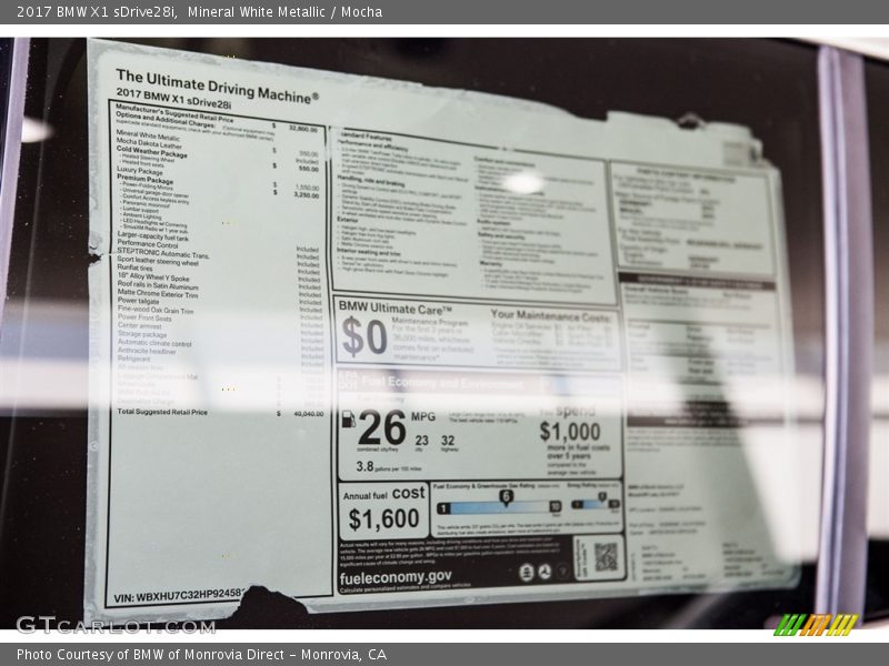  2017 X1 sDrive28i Window Sticker