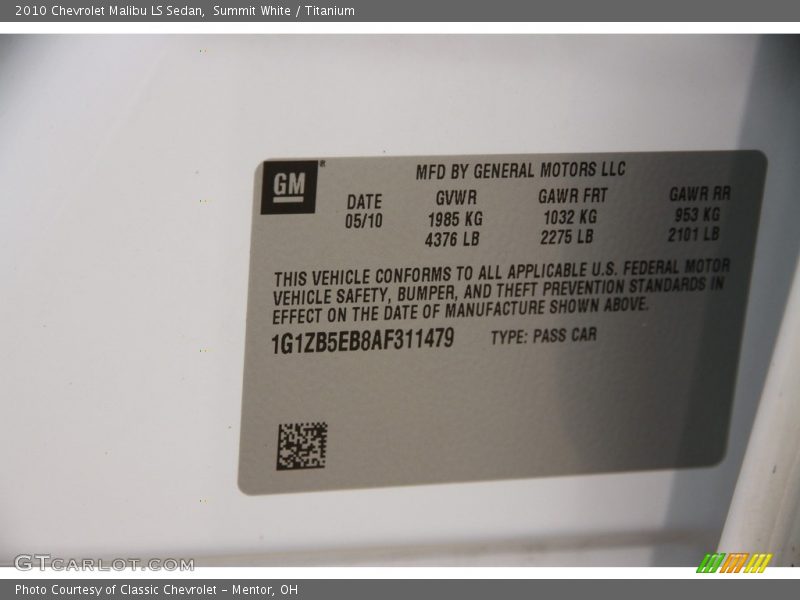 Summit White / Titanium 2010 Chevrolet Malibu LS Sedan