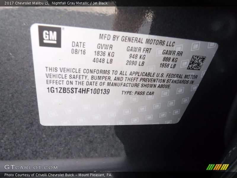 Nightfall Gray Metallic / Jet Black 2017 Chevrolet Malibu LS