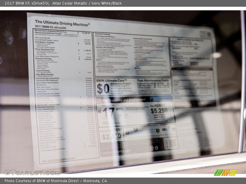  2017 X5 xDrive50i Window Sticker