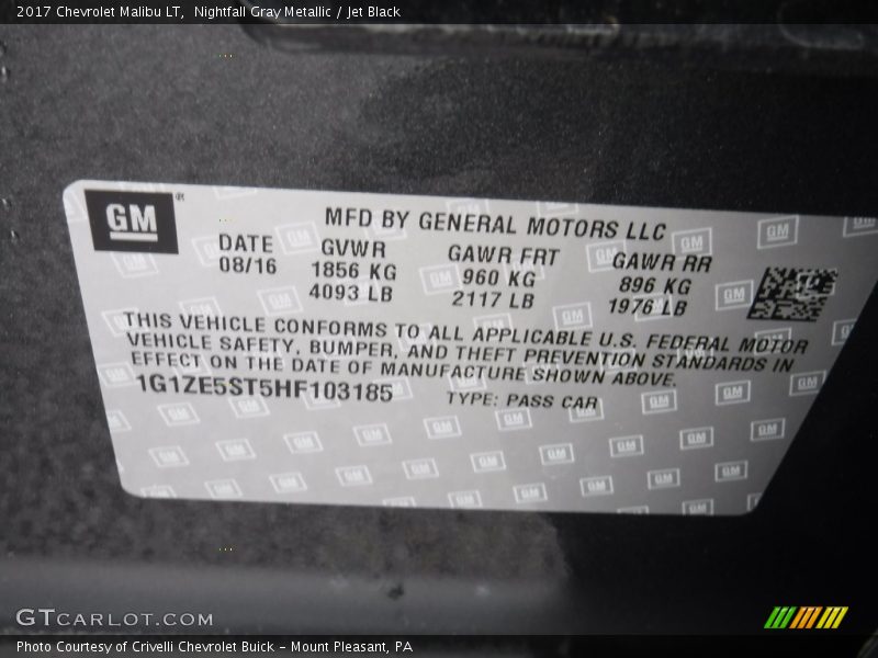 Nightfall Gray Metallic / Jet Black 2017 Chevrolet Malibu LT