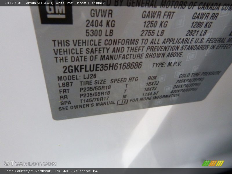 White Frost Tricoat / Jet Black 2017 GMC Terrain SLT AWD