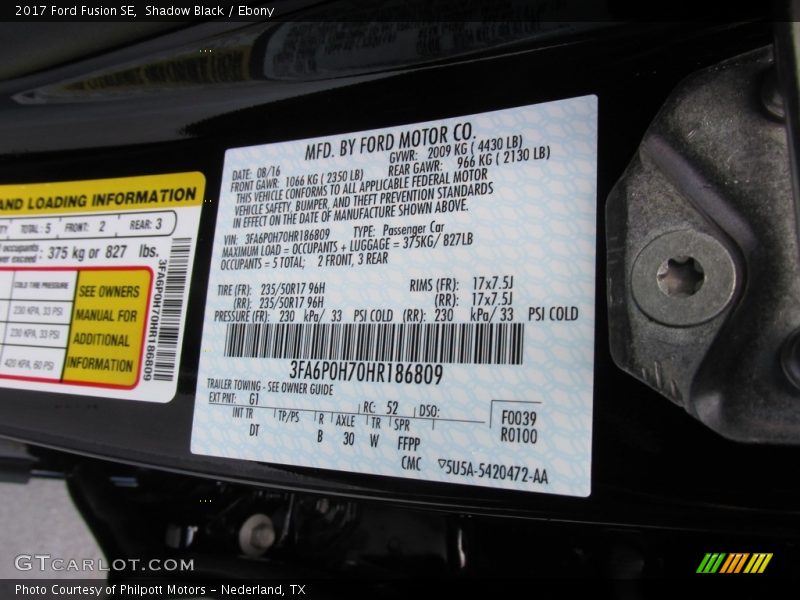 Shadow Black / Ebony 2017 Ford Fusion SE