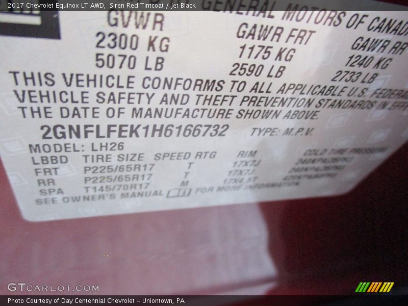 Siren Red Tintcoat / Jet Black 2017 Chevrolet Equinox LT AWD