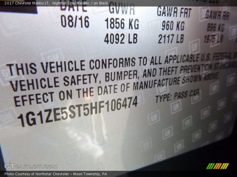 Nightfall Gray Metallic / Jet Black 2017 Chevrolet Malibu LT