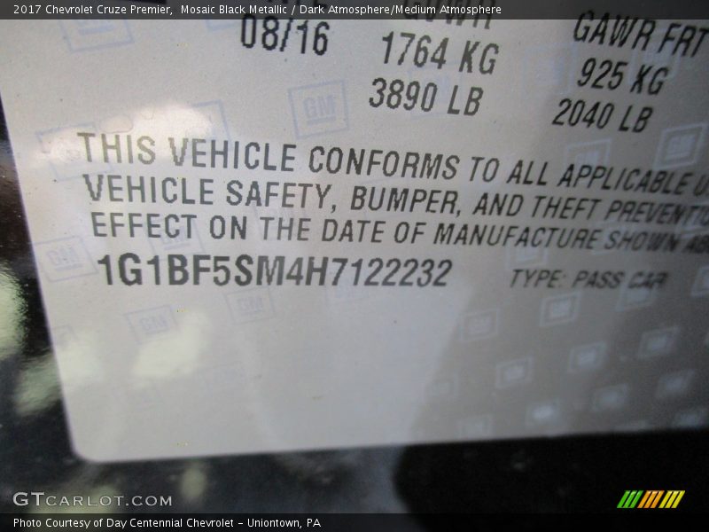 Mosaic Black Metallic / Dark Atmosphere/Medium Atmosphere 2017 Chevrolet Cruze Premier