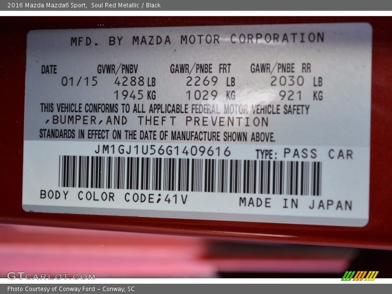 Soul Red Metallic / Black 2016 Mazda Mazda6 Sport