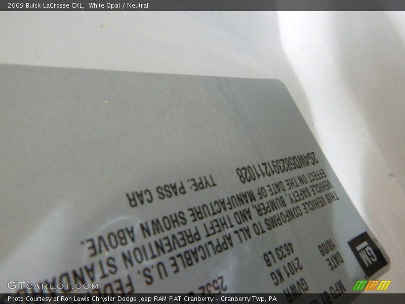 White Opal / Neutral 2009 Buick LaCrosse CXL