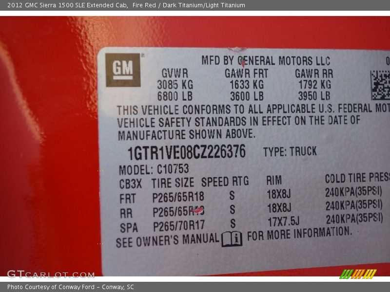 Fire Red / Dark Titanium/Light Titanium 2012 GMC Sierra 1500 SLE Extended Cab