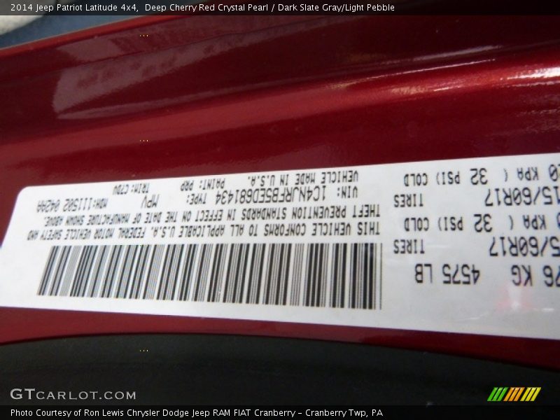 Deep Cherry Red Crystal Pearl / Dark Slate Gray/Light Pebble 2014 Jeep Patriot Latitude 4x4