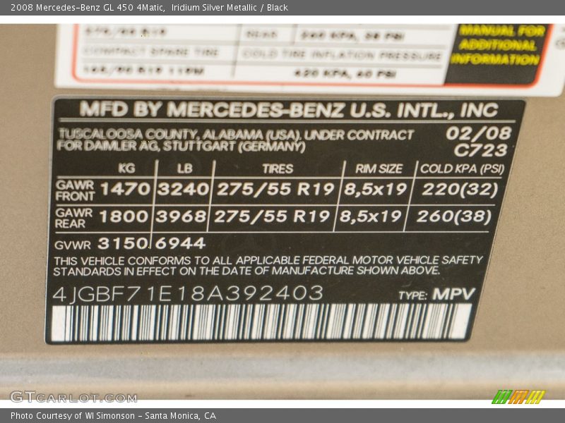 Iridium Silver Metallic / Black 2008 Mercedes-Benz GL 450 4Matic
