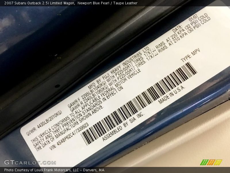 Newport Blue Pearl / Taupe Leather 2007 Subaru Outback 2.5i Limited Wagon