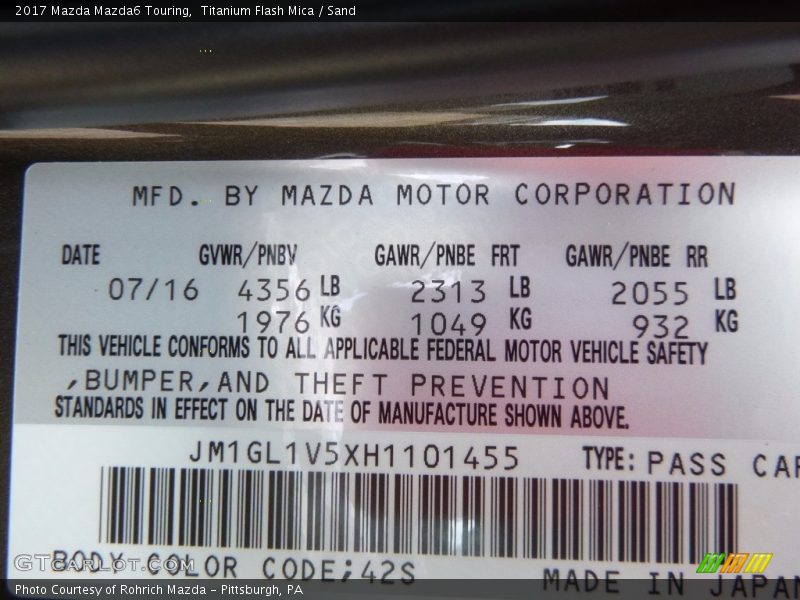 2017 Mazda6 Touring Titanium Flash Mica Color Code 42S