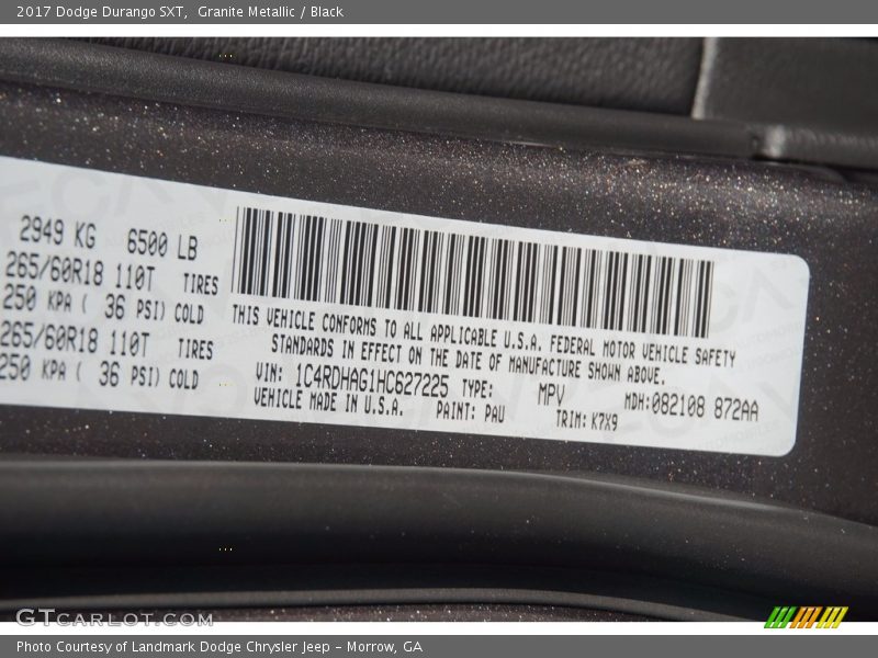 Granite Metallic / Black 2017 Dodge Durango SXT