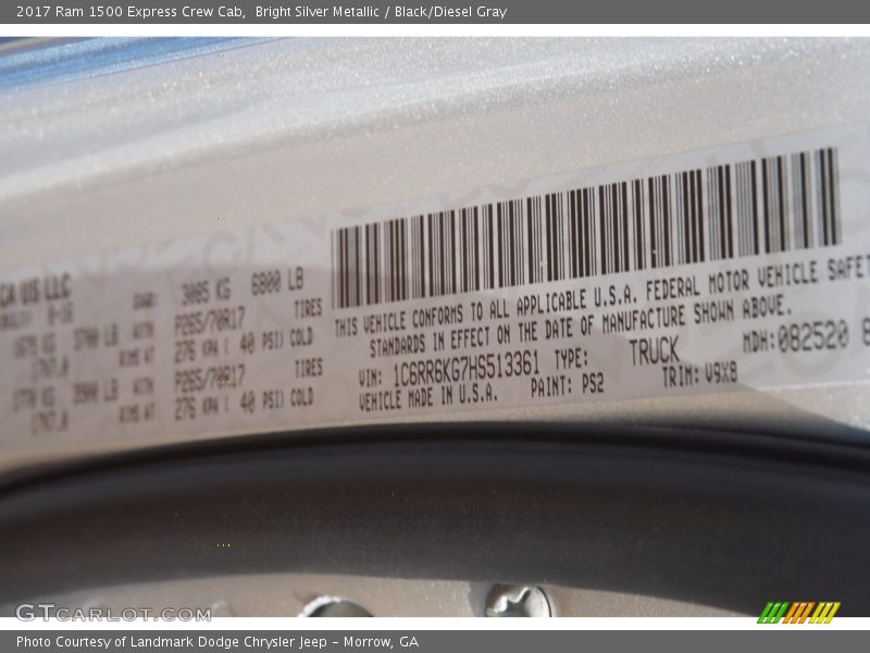 Bright Silver Metallic / Black/Diesel Gray 2017 Ram 1500 Express Crew Cab