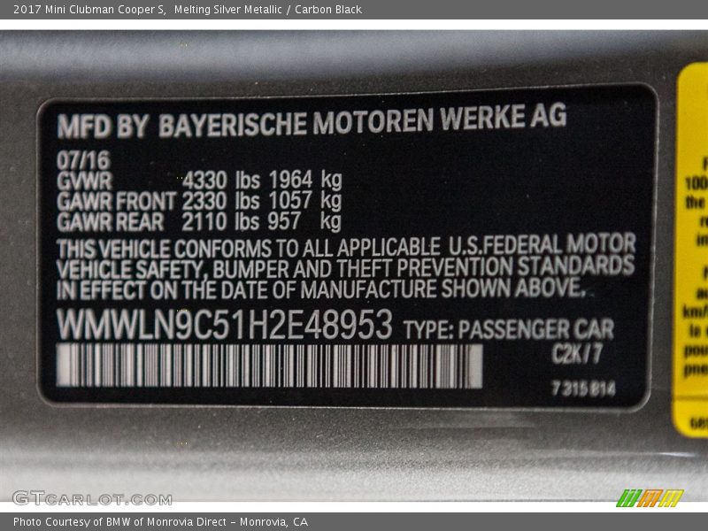 Melting Silver Metallic / Carbon Black 2017 Mini Clubman Cooper S