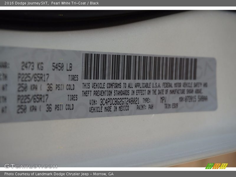 Pearl White Tri-Coat / Black 2016 Dodge Journey SXT