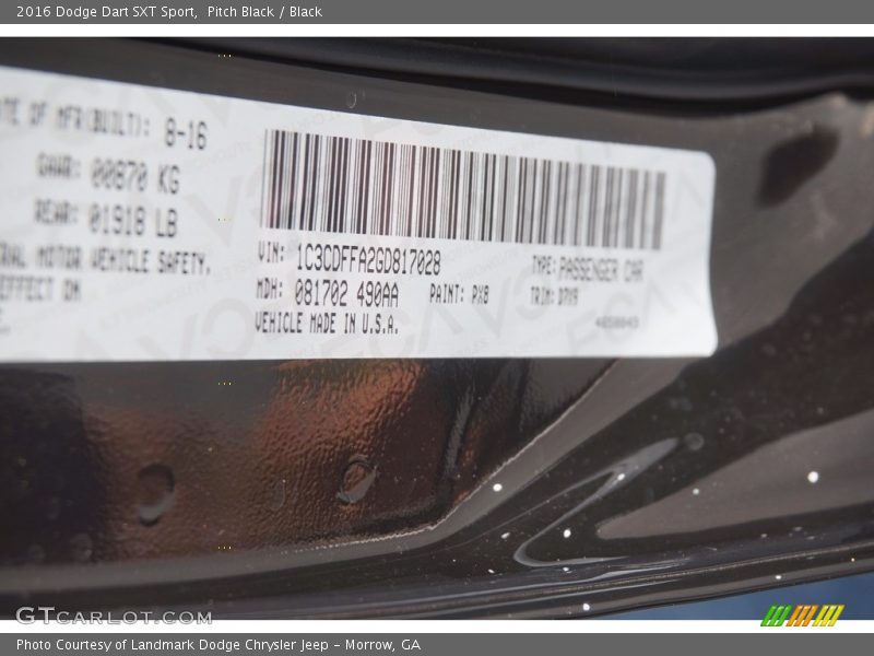 Pitch Black / Black 2016 Dodge Dart SXT Sport