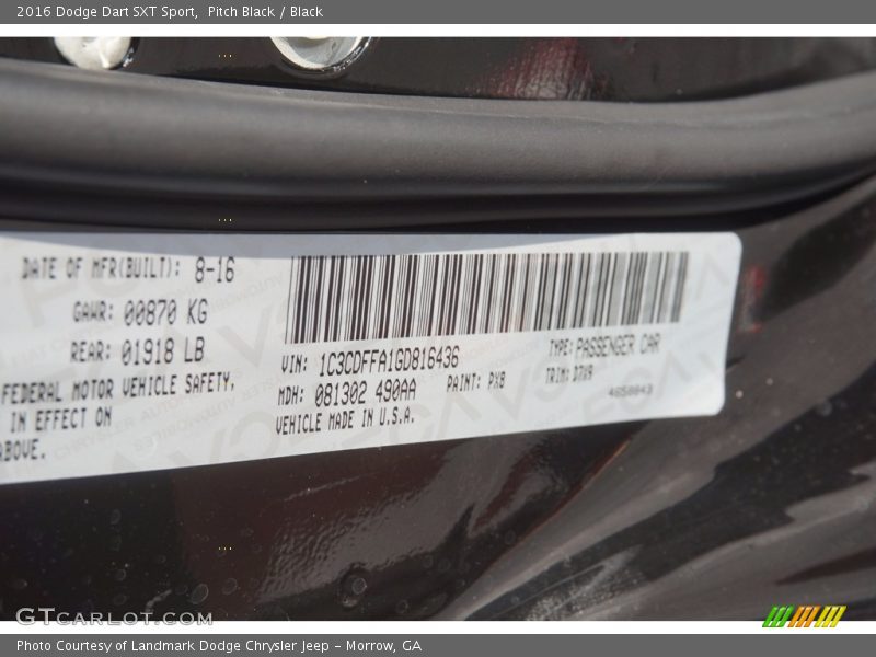 Pitch Black / Black 2016 Dodge Dart SXT Sport