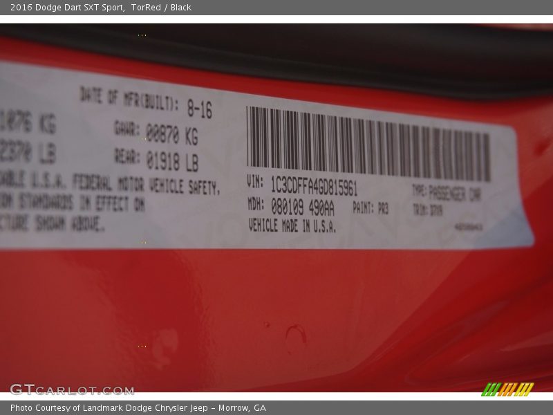 TorRed / Black 2016 Dodge Dart SXT Sport
