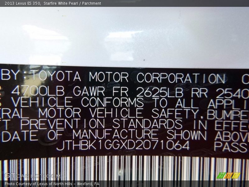 Starfire White Pearl / Parchment 2013 Lexus ES 350