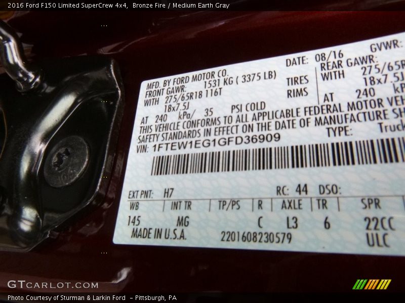 Bronze Fire / Medium Earth Gray 2016 Ford F150 Limited SuperCrew 4x4