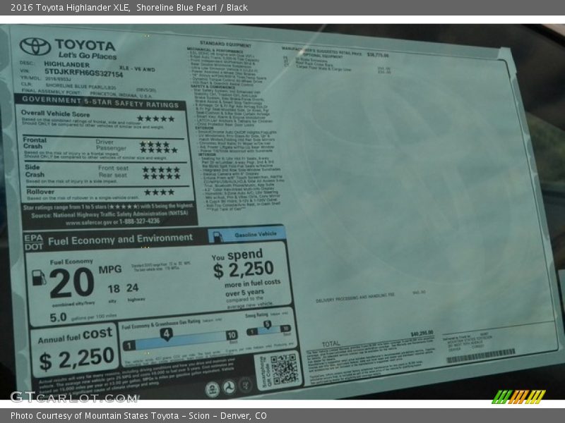 Shoreline Blue Pearl / Black 2016 Toyota Highlander XLE