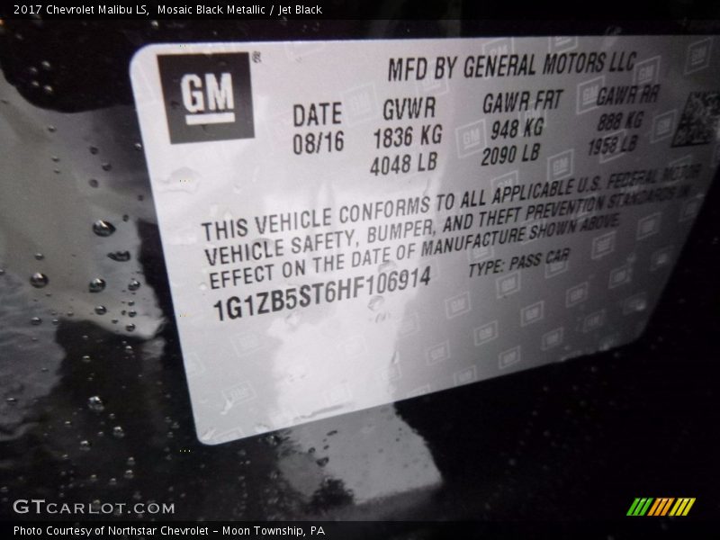 Mosaic Black Metallic / Jet Black 2017 Chevrolet Malibu LS