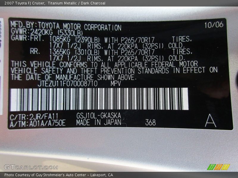 Titanium Metallic / Dark Charcoal 2007 Toyota FJ Cruiser