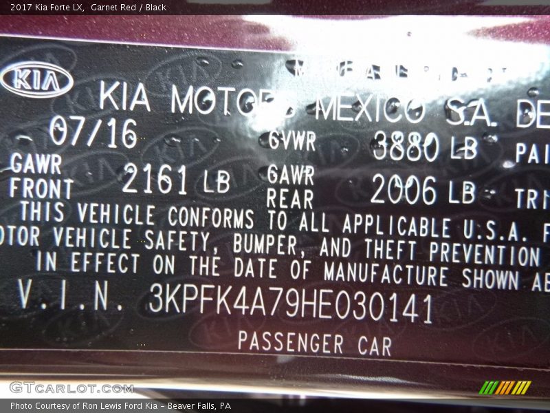 Garnet Red / Black 2017 Kia Forte LX