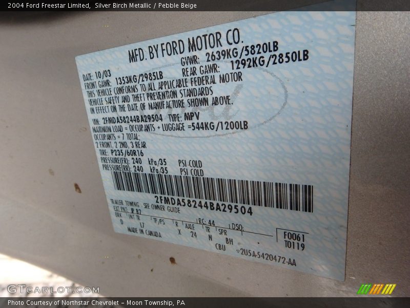 Silver Birch Metallic / Pebble Beige 2004 Ford Freestar Limited