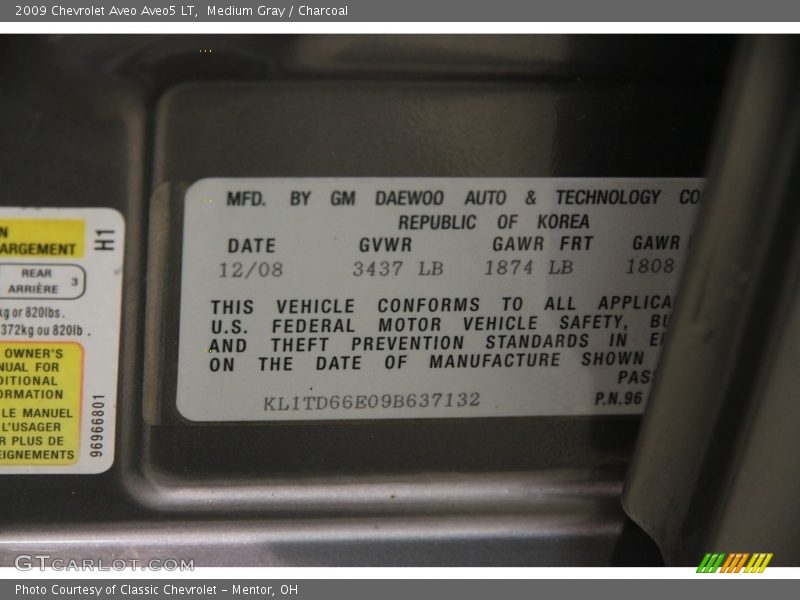 Medium Gray / Charcoal 2009 Chevrolet Aveo Aveo5 LT