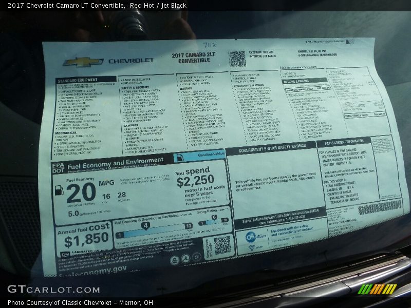 Red Hot / Jet Black 2017 Chevrolet Camaro LT Convertible