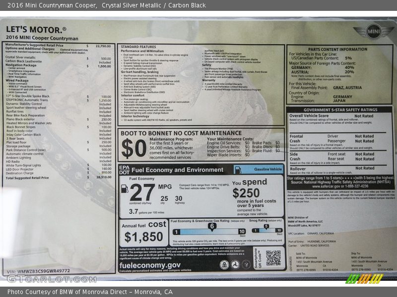 Crystal Silver Metallic / Carbon Black 2016 Mini Countryman Cooper