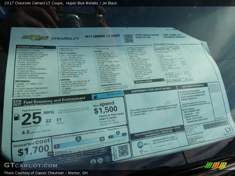  2017 Camaro LT Coupe Window Sticker