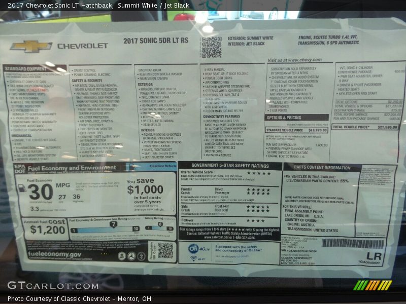  2017 Sonic LT Hatchback Window Sticker