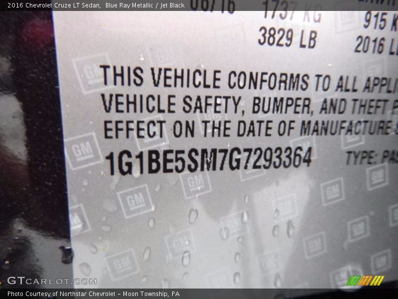 Blue Ray Metallic / Jet Black 2016 Chevrolet Cruze LT Sedan