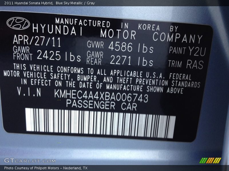Blue Sky Metallic / Gray 2011 Hyundai Sonata Hybrid